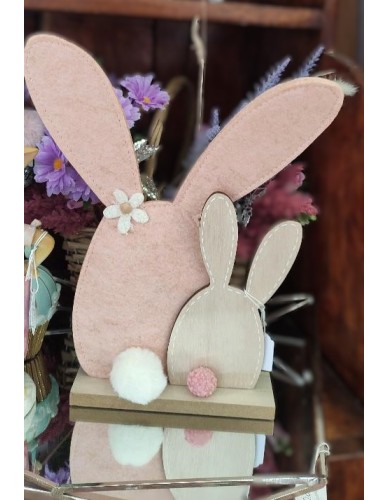 RABBIT FELT ON WOODEN BASE PINK