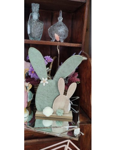 RABBIT FELT ON WOODEN BASE GREEN