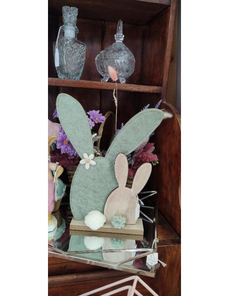 RABBIT FELT ON WOODEN BASE GREEN